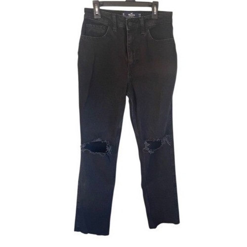 Hollister Ultra High Rise 90s Vintage Straight Black‎ Ripped Jeans W26 L31 Denim